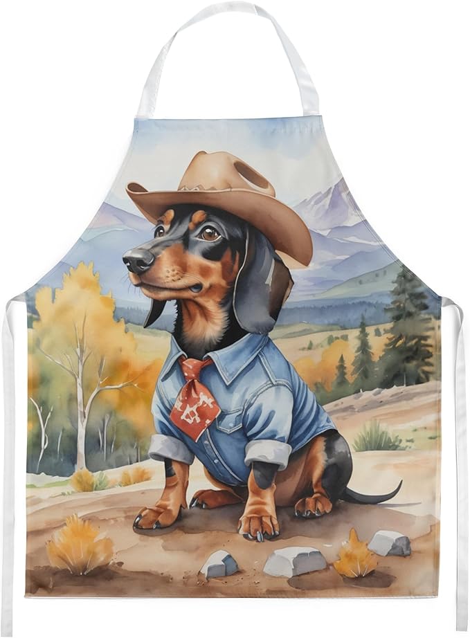 Caroline's Treasures Dachshund Cowboy Welcome Apron Cooking Kitchen Server Baking Crafts Gardening for Adult Women Men, Unisex, Large, Multicolor