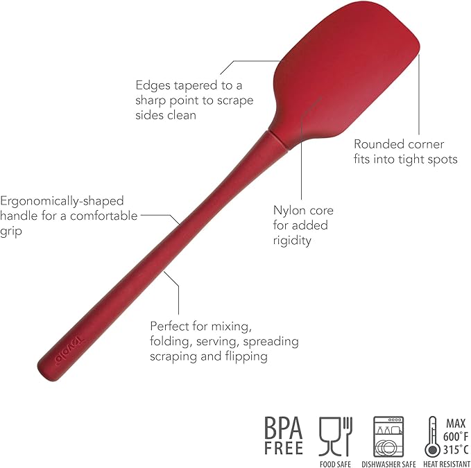 Tovolo Silicone Spatula for Cooking Baking Mixing Scraping Bowls Heavy Duty Dishwasher Safe Large Long Handle BPA Free One Piece Silicone Spatula Kitchen Utensil Heat Resistant, Cayenne Red