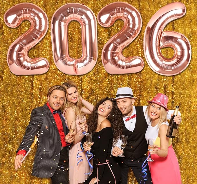 2026 Balloon Numbers - 40 Inch Rose Gold New Years Eve Party Supplies 2026, Nye Decor Party Decorations Happy New Year, New Years Eve Foil Party Balloons, Graduation Party Decorations