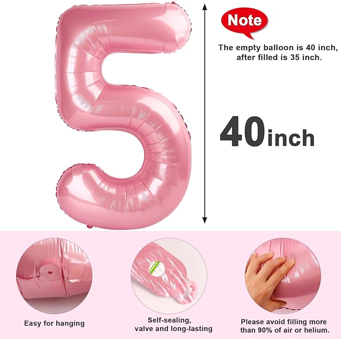 5 Balloon Number Pearl Pink Party Decorations for Girl Boys, 40 In Big Five Balloons for Engagement, Wedding, Celebration Party, Graduations, Photo Shoot
