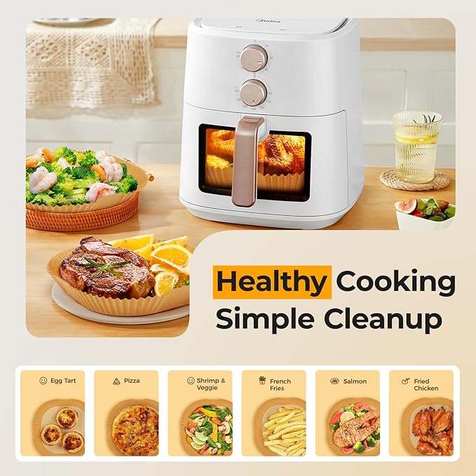 Vailnd Air Fryer Liners Disposable, 150 Pcs 8" Unbleached Parchment Paper Sheets Square, Heavy-duty Baking Paper Liner for Air Fryers Cooking Oven Steamer, Non-Stick, Grease-Resistant