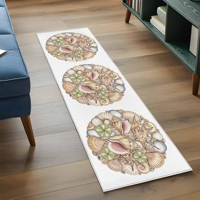 Runner Rug for Bedroom Hallway, Coastal Colorful Shell Conch Kitchen Runner Rugs Area Rug 2x6ft, Modern Abstract Art Washable Soft Floor Carpet for Entryway Stair