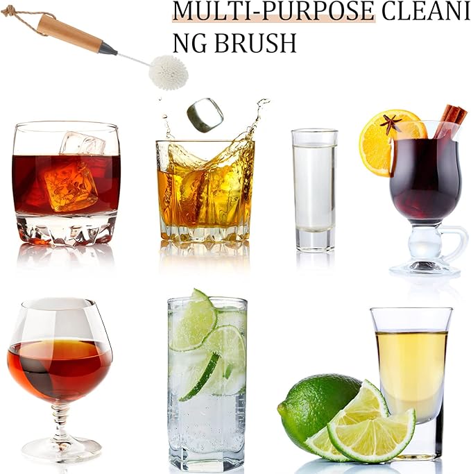 2 Pcs Wine Glass Cleaning Brush Flute and Stemware Brush Non Scratch Foam Bristle Scrubber with Wooden Handles Glass Scrubber for Champagne Flutes Glassware Drinking Cleaner Tool