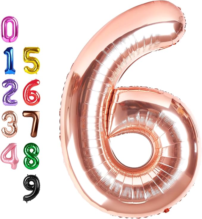 Rose Gold Number Balloon 6 Balloons, Happy Birthday Decoration for 6th, 40 Inch Six Number Balloons for 6, 16, 26, 60, 2026 Wedding Anniversaries Singles Party, 2026 New Years Eve Party