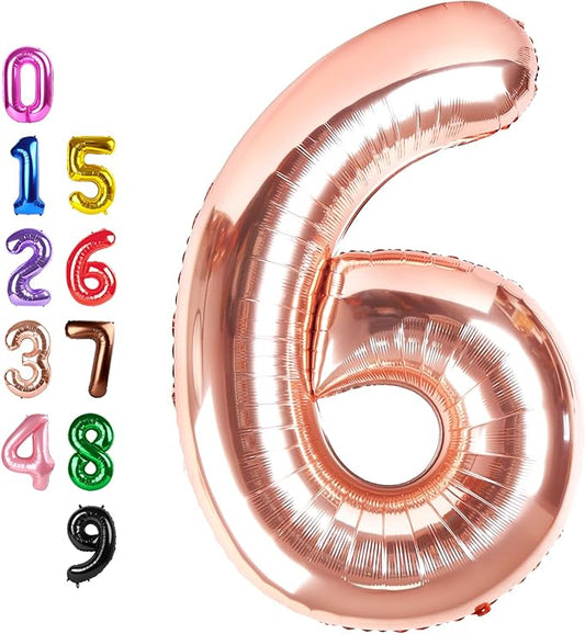 Rose Gold Number Balloon 6 Balloons, Happy Birthday Decoration for 6th, 40 Inch Six Number Balloons for 6, 16, 26, 60, 2026 Wedding Anniversaries Singles Party, 2026 New Years Eve Party