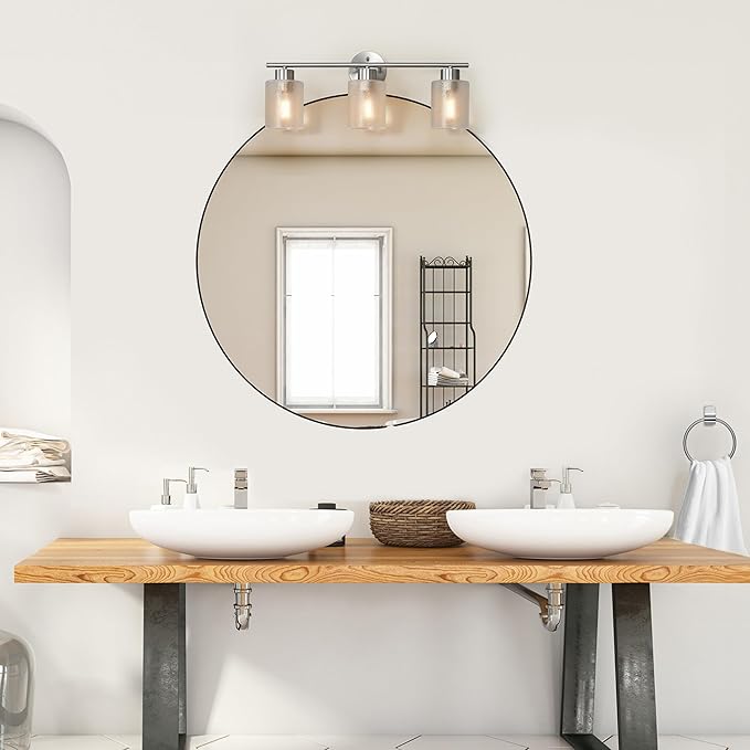 Globe Electric 63000209 5-Piece Bathroom Accessory Set with 23" 3-Light Vanity Light, Brushed Nickel Finish, Frosted Glass Shades, Towel Bar, Robe Hook, Towel Ring, Toilet Paper Holder