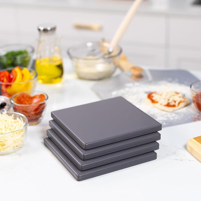 Old Stone 4-Piece Glazed Cordierite Pizza Stone Set, Four 7.5 inch Stones Form 15 x15 inch Baking Surface, Durable, Heat-Resistant for Oven & Grill