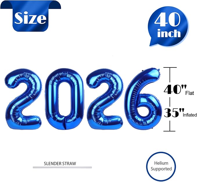 2026 Balloon Numbers - 40 Inch Navy Blue New Years Eve Party Supplies 2026, Nye Decor Party Decorations Happy New Year, New Years Eve Foil Party Balloons, Graduation Party Decorations