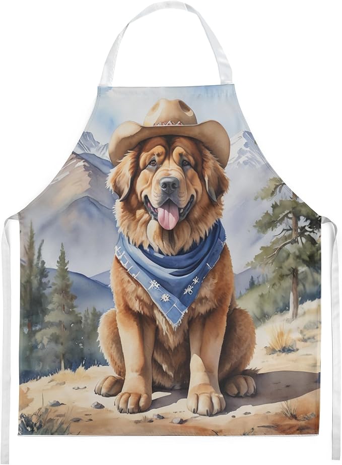 Caroline's Treasures Tibetan Mastiff Cowboy Welcome Apron Cooking Kitchen Server Baking Crafts Gardening for Adult Women Men, Unisex, Large, Multicolor