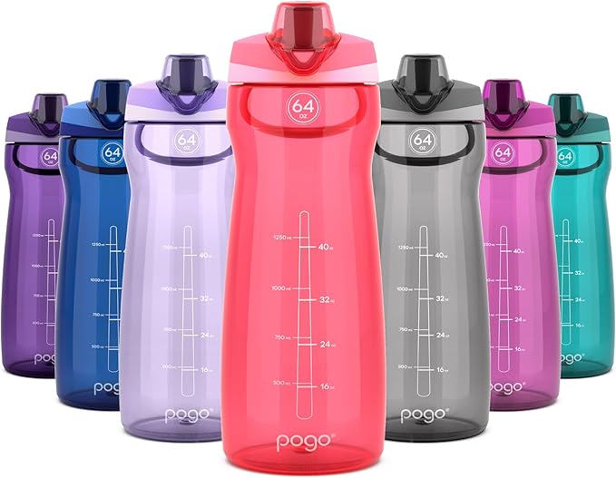 Pogo Plastic Water Bottle with Chug Lid and Carry Handle, Reusable, BPA Free, Dishwasher Safe, Perfect for Travel, School, Outdoors, and Gym | 18oz, 32oz, 40oz, 64oz