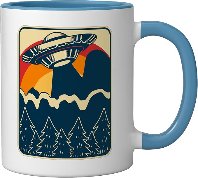 Ufo Alien Vintage Retro Ceramic Mug, Blue/White