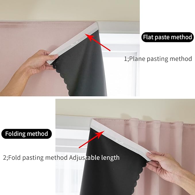 AJAZZ self Adhesive Portable 100% Blackout Curtains Simple and Easy to installBedroom Window Thermal Lnsulated Kitchen Room Darkening Black Small Drapes 1-Pack
