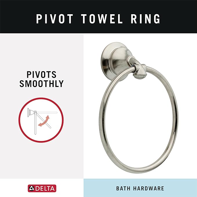 Delta Linden (1-Pack) Hand Towel Holder Brilliance Stainless Steel Towel Racks for Bathroom Wall Round Towel Ring Holder for Bath Towel Hanger for Kitchen, Bathroom Accessories 79446-SS