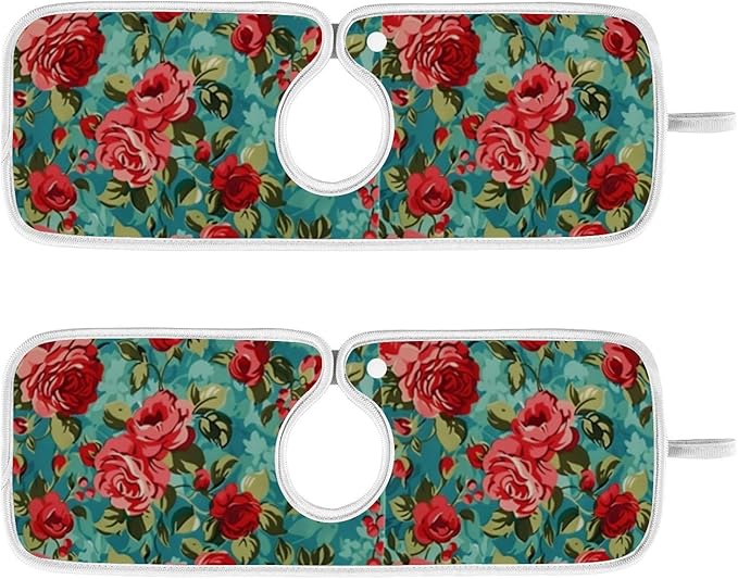 Kitchen Faucet Absorbent Mat, Rose Water Splash Guard for Sink, Faucet Drip Catcher Thicken Sponge Microfiber Faucet Water Catcher Mat Sink Absorbent Mat for Kitchen 14x5in 2Pack