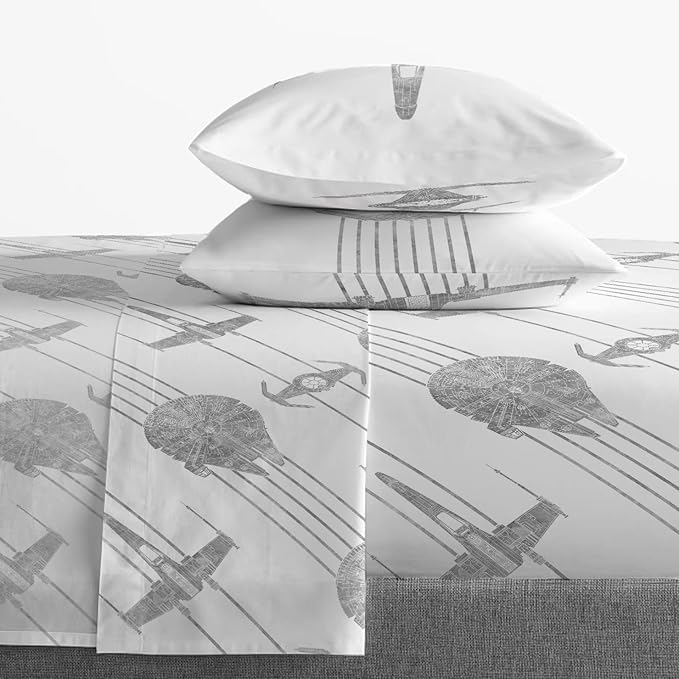 Jay Franco Kids Sheet Set with Fitted, Flat Sheets & Pillow Cover - Ultra-Soft Bedding with Pillowcase for Room Decor, White - Star Wars, 4 Piece Full