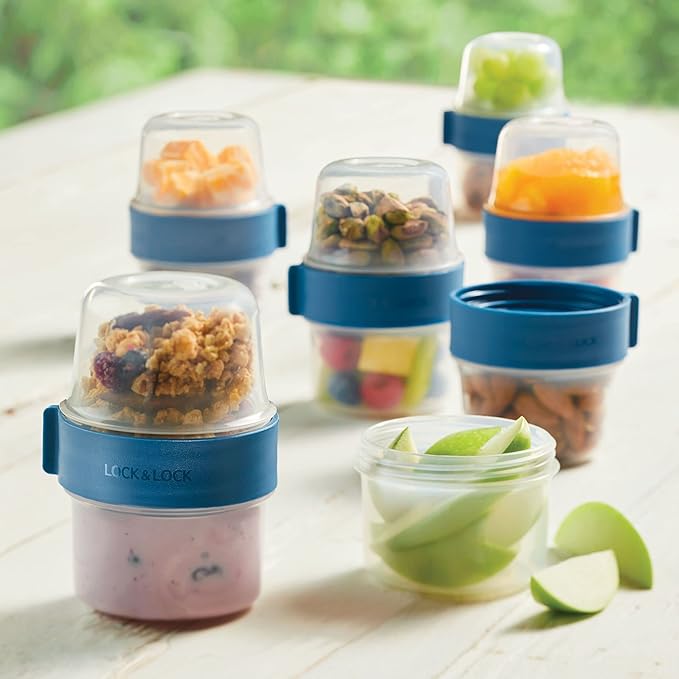 LOCK & LOCK LocknLock Easy Essentials Twist Two Way Container Food Storage Bin, BPA-Free/Dishwasher Safe, 12-Piece Set, Clear