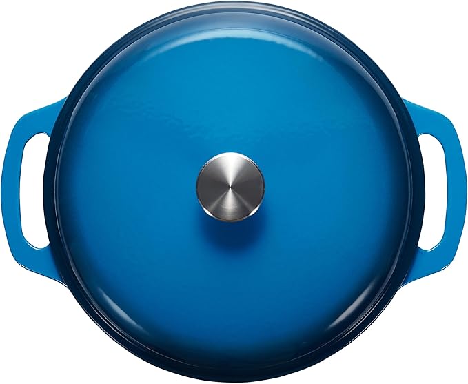 Amazon Basics Enameled Cast Iron Dutch Oven Pot with Lid, Dual Handles, Heavy-Duty, Oven Safe, Round, 4.3-Quart, Blue