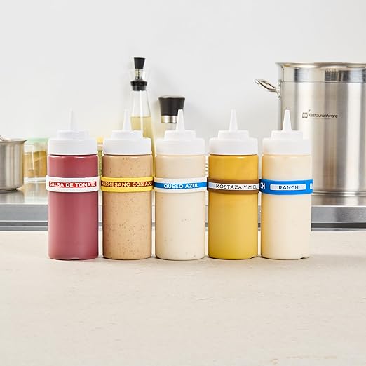Restaurantware Silicone Squeeze Bottle Band 10 Count 2.75 Inch Dishwasher Safe Condiment Identification Band, Blue Cheese White Non-Slip Label Band for Condiment Labeling at Restaurants, Food Trucks