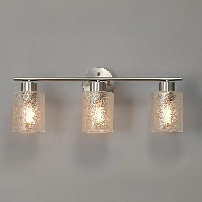 Globe Electric 63000209 5-Piece Bathroom Accessory Set with 23" 3-Light Vanity Light, Brushed Nickel Finish, Frosted Glass Shades, Towel Bar, Robe Hook, Towel Ring, Toilet Paper Holder