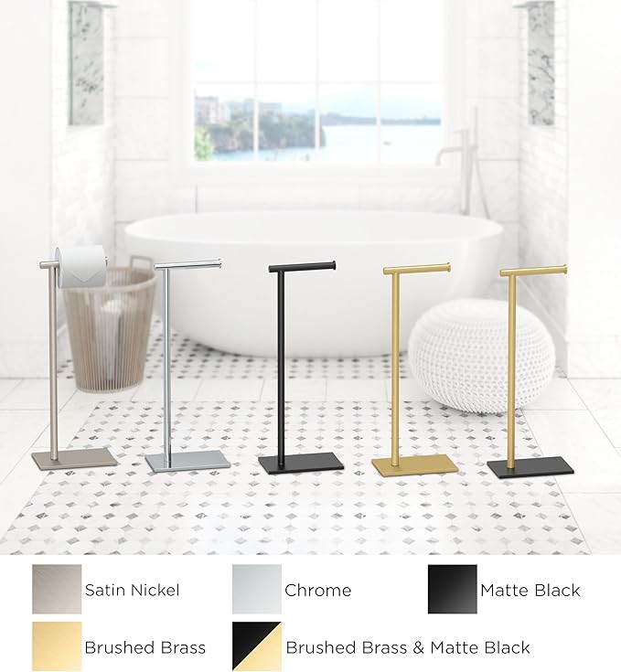 Gatco 1431MX Modern Square Base Toilet Paper Holder Stand, Matte Black, 22.25"H