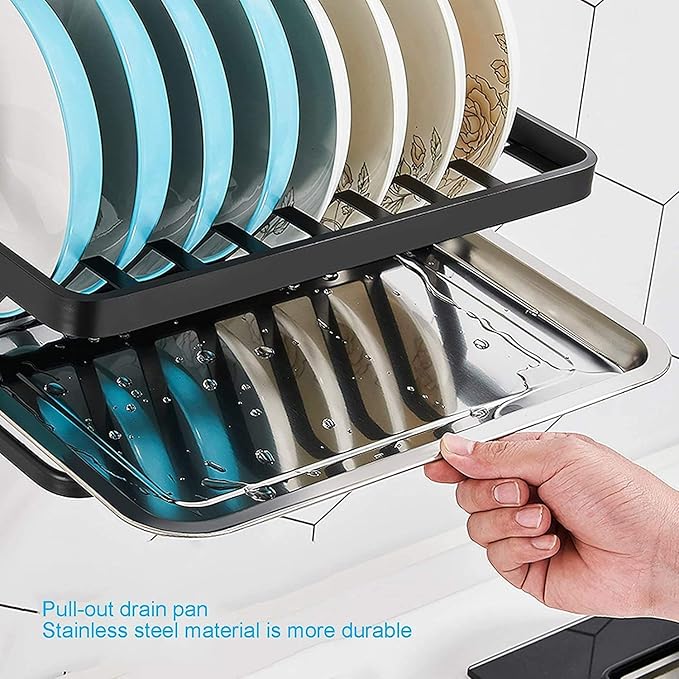 Kitchen Supplies 2-Layer Wall-Mounted Dish Rack Black Storage Kitchen Drain Rack for Storage of Dishes/Kitchenware 49.5 25 38Cm Gifts for Ladies