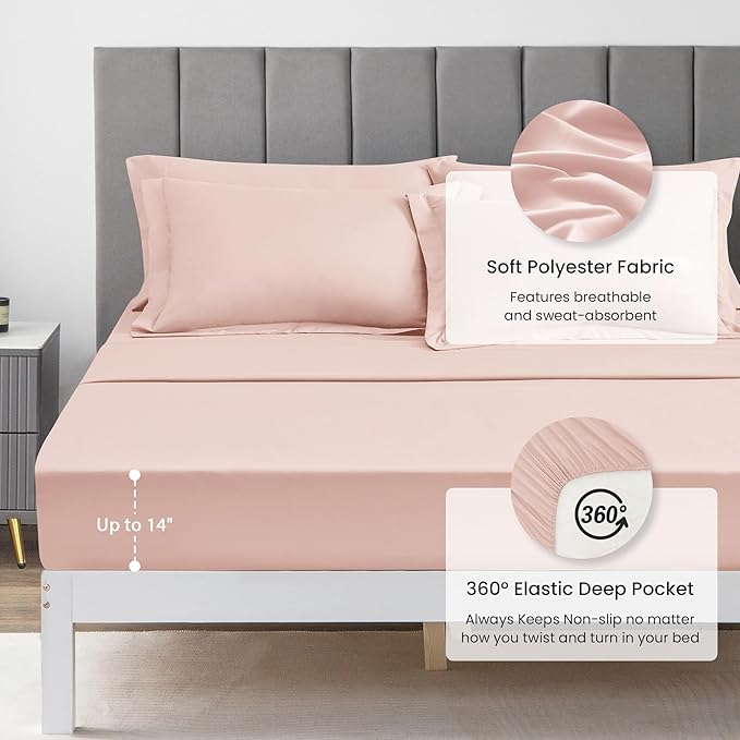 Love's cabin Twin Comforter Set Pink, 5 Pieces Twin Bed in a Bag, All Season Bedding Sets with 1 Comforter, 1 Flat Sheet, 1 Fitted Sheet, 1 Pillowcase and 1 Pillow Sham | Soft, Breathable, Lightweight, Comfortable