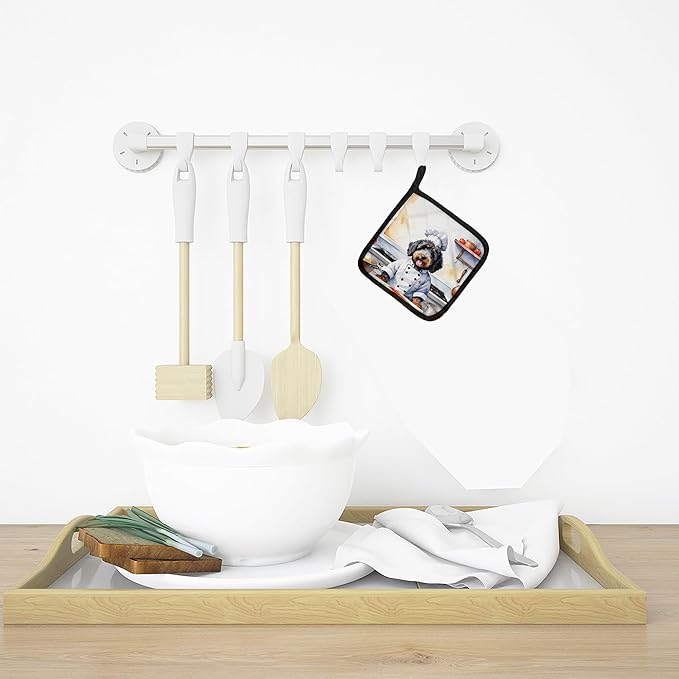 Caroline's Treasures Bernedoodle The Chef Pair of Pot Holders Kitchen Heat Resistant Pot Holders Sets Oven Hot Pads for Cooking Baking BBQ, 7 1/2 x 7 1/2
