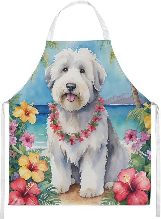 Caroline's Treasures Old English Sheepdog Luau Apron Cooking Kitchen Server Baking Crafts Gardening for Adult Women Men, Unisex, Large, Multicolor