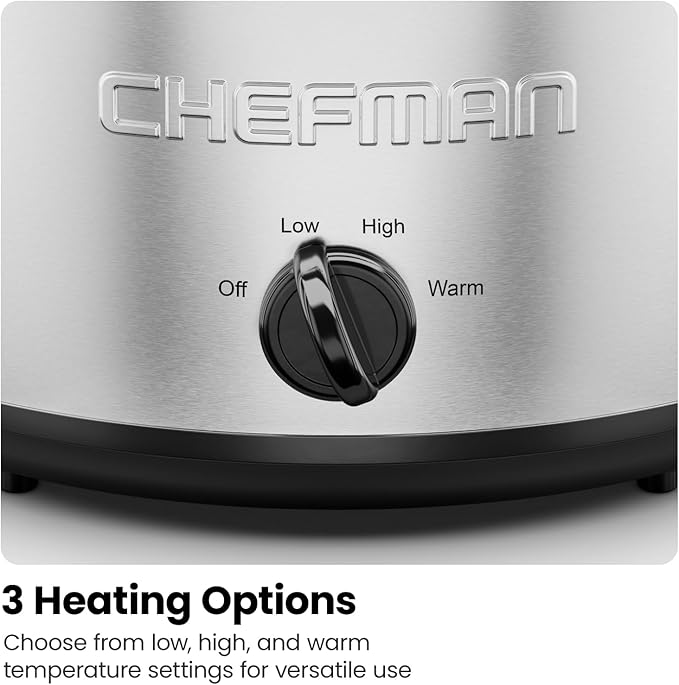 Chefman 6 Quart Slow Cooker with Locking Lid, Ceramic Crock with Portable Cook and Carry Travel Latching Lock, Large Easy Clean Dishwasher Safe Pot Insert, Manual 3 Heat Settings, Stainless Steel