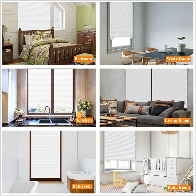 MALOKI Pleated Window Blinds,Temporary Shades Cordless Light Filtering Pleated Paper Shades Room Darkening Blinds for Home Bedroom Office - 24 I* 71 Inch (Fits Windows 15-24 inch)