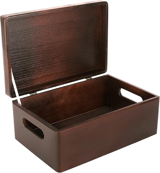 Creative Deco Large Brown Wooden Box Storage with Hinged Lid | 11.8x7.87x5.51in (+-0.5) | Keepsake with Handles | Decorative Gift Box for Tool Toy Storage | Acacia-Like Wood Keepsake Chest Trunk