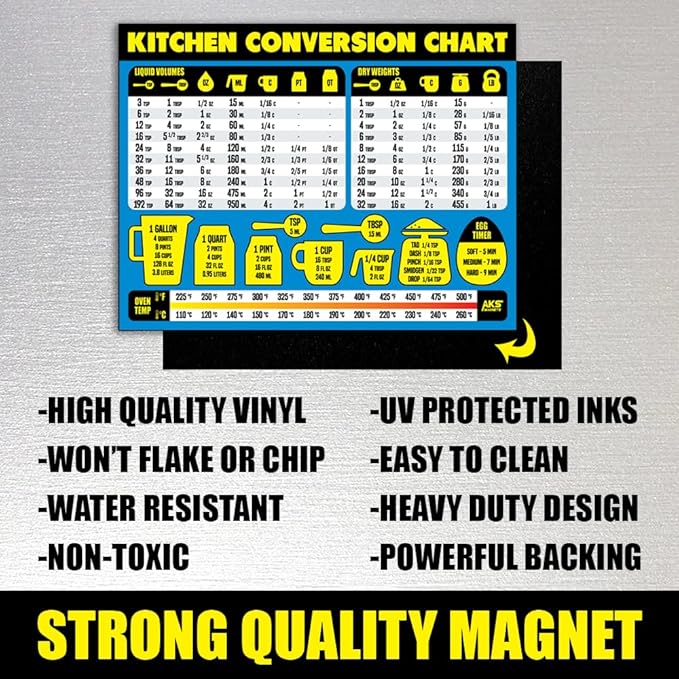Kitchen Measurement Conversion Chart Magnet - Extra Large Easy to Read Magnetic Kitchen Decor - Weight, Liquid, Temperature Recipe Measuring Tool - Cooking, Cookbook & Baking Accessories Fridge Magnet