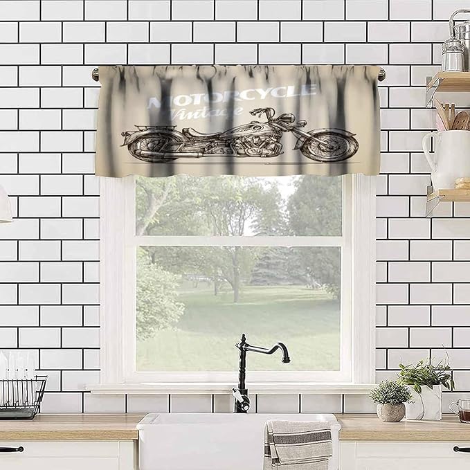 Motorcycle Cool Valance Curtain Vintage Rod Pocket Valance Window Treatments Short Curtains for Kitchen Bathroom Farmhouse Living Room Decor 54x18inch