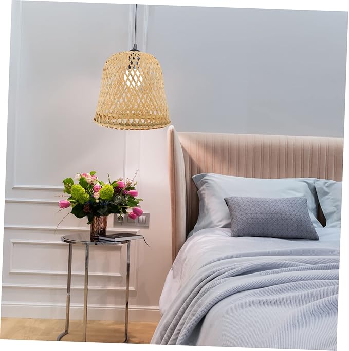 2pcs Bamboo Lampshade Rattan Light Fixture Boho Hanging Light Pink Tile Stickers Light Covers for Ceiling Lights Lampshades for Ceiling Lights Fan Bamboo Weaving Desk Lamp To Weave(Khakix2pcs,25x25x19