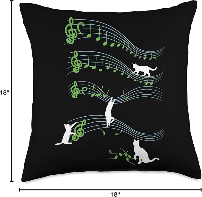 Funny Cute Cat Playing On Musical Notes Sheets Music Lover Throw Pillow