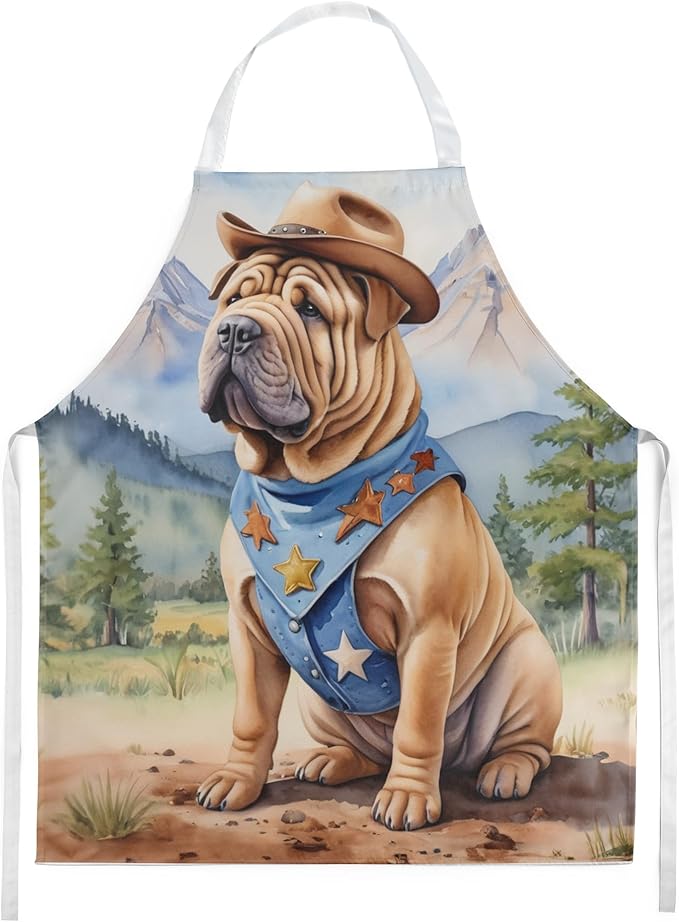 Caroline's Treasures Shar Pei Cowboy Welcome Apron Cooking Kitchen Server Baking Crafts Gardening for Adult Women Men, Unisex, Large, Multicolor