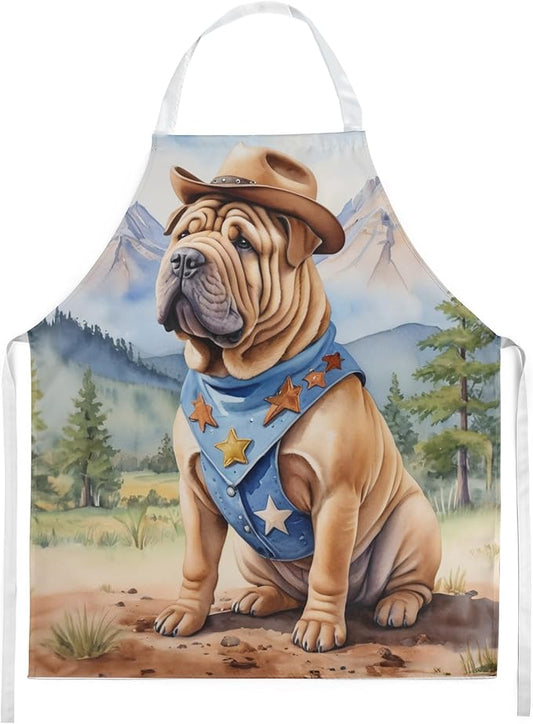 Caroline's Treasures Shar Pei Cowboy Welcome Apron Cooking Kitchen Server Baking Crafts Gardening for Adult Women Men, Unisex, Large, Multicolor