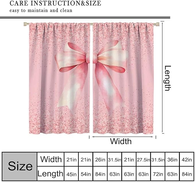 Pink Bow Blackout Curtain,Fashion Girly Bowknot Glitter Sparkle Print Window Curtains for Dining Room Living Room Kitchen Cafe Bedroom Office Nursery Drapes,42x54 in