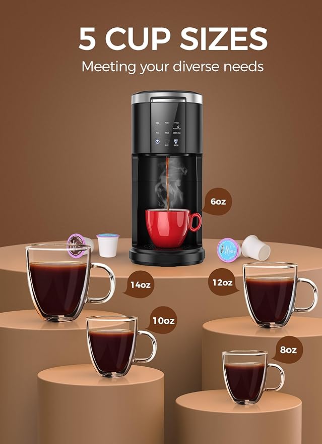 COWSAR Commercial Single Serve Coffee Maker, K Cup Coffee Brewer for Capsule and Ground Coffee, Capsule Coffee Machine with 40 Oz Water Tank, Instant-Heat, 5 Brew Sizes Up To 14 Oz, Satin Black