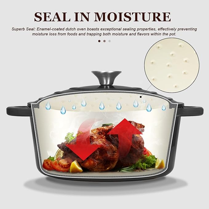 Overmont Enameled Cast Iron Dutch Oven - 5.5QT Pot with Lid Cookbook & Cotton Potholders - Heavy-Duty Cookware for Braising, Stews, Roasting, Sourdough Baking Graphite Gray