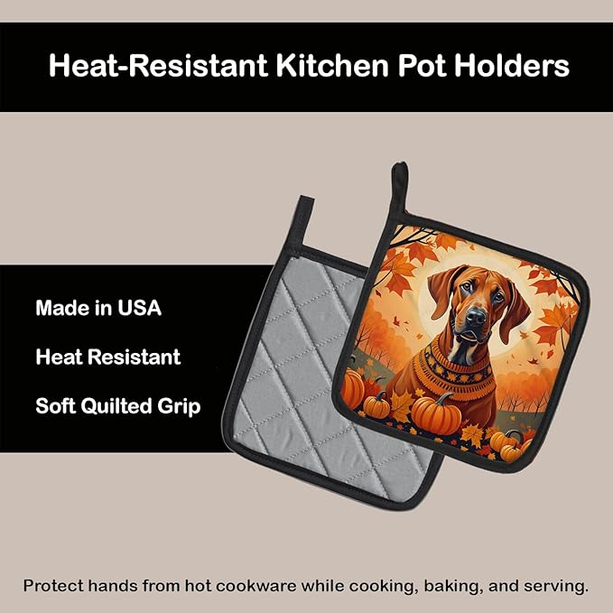 Caroline's Treasures DAC1066PTHD Rhodesian Ridgeback Fall Pair of Pot Holders Kitchen Heat Resistant Pot Holders Sets Oven Hot Pads for Cooking Baking BBQ, 7 1/2 x 7 1/2