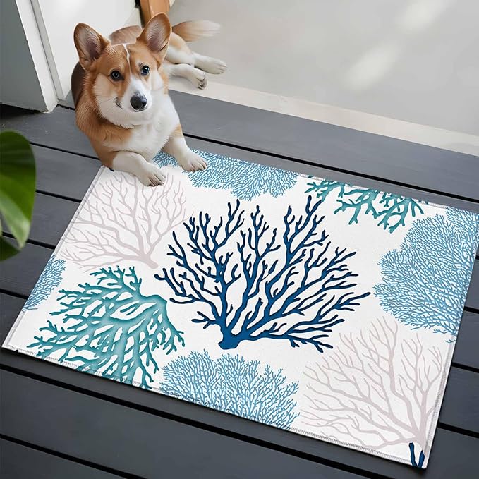 Area Rug 2x3ft, Classic Sea Blue Coral Washable Rugs for Living Room Bedroom, Abstract Marine Life Scenery Soft Non-Slip Area Rugs Rectangle Floor Carpet for Dining Room