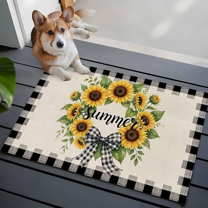 Area Rug 2x3ft, Summer Words Farm Sunflowers Washable Rugs for Living Room Bedroom, Butterflies Country Floral Soft Non-Slip Area Rugs Rectangle Floor Carpet for Dining Room