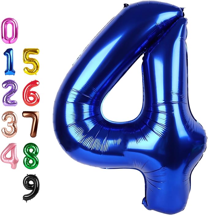 Navy Blue Balloon Number 4, Number Balloon for 4th Birthday Decorations, 40 Inch Big Balloons for 4, 14, 40 Wedding Anniversaries Party
