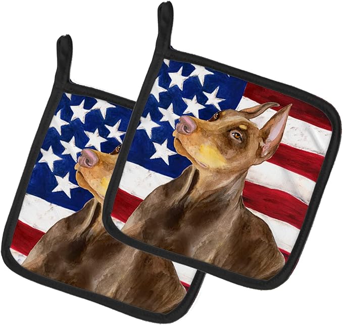 Caroline's Treasures BB9709PTHD Doberman Pinscher Patriotic Pair of Pot Holders Kitchen Heat Resistant Pot Holders Sets Oven Hot Pads for Cooking Baking BBQ, 7 1/2 x 7 1/2