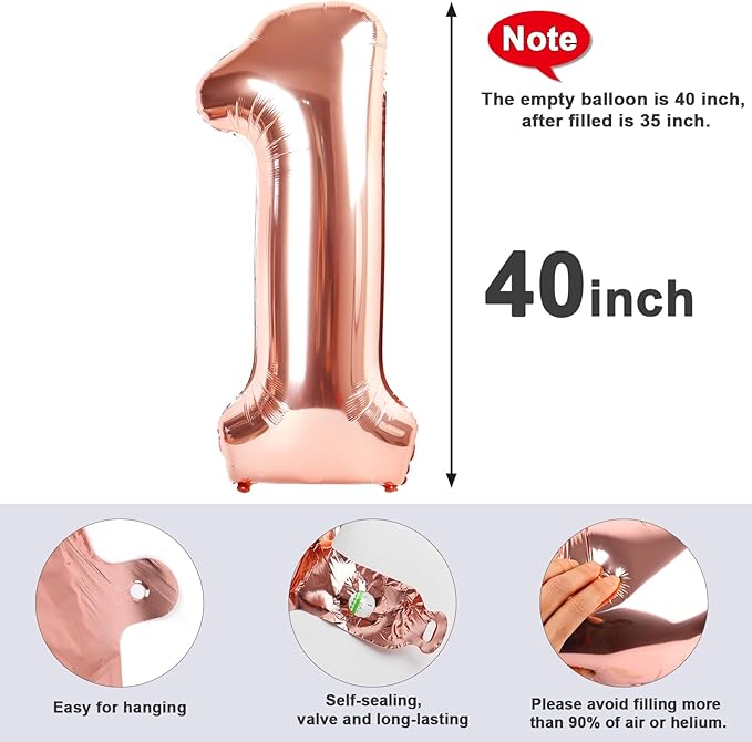 10th Number Balloon Birthday Decorations, 40 Inch Big Foil Balloon for Men & Women, Rose Gold Number Balloons for Wedding Memorial Day Birthday Aniversarry Supplies