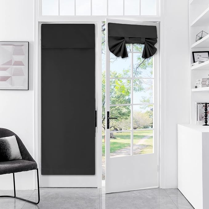 WdFour French Door Curtain - Blackout Thermal Insulated Door & Window Cover for Front/Side Doors - Noise Reducing & Energy Saving - Black, 34x70 Inches, 1 Panel