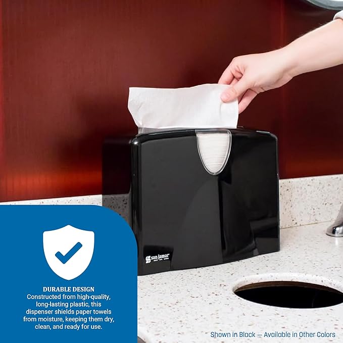 San Jamar Paper Towel Dispenser Countertop Towel Holder, Holds Multifold, C-Fold, Or Singlefold Towels for Bathroom, Restaurants, Cafes, Fast Food, Plastic, 9 X 12.25 X 6 Inches, White