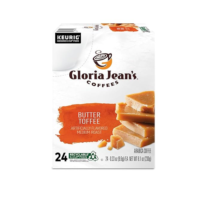 Gloria Jean's Coffees Butter Toffee, Single-Serve Keurig K-Cup Pods, Flavored Medium Roast Coffee, 96 Count