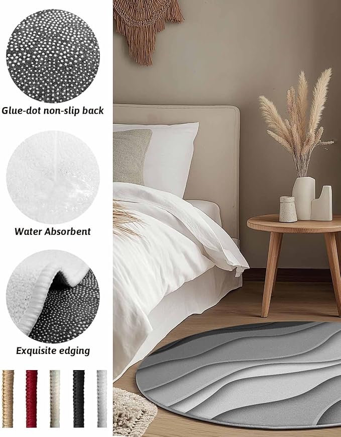 Round Area Rug,Gray Stripe Gradient Color Block Water Ripple Circle Living Room Rug Non-Slip Rugs Indoor Carpet,Ombre Abstract Geometric Art Soft Comfort Rugs for Bedroom KidsRoom Nursery